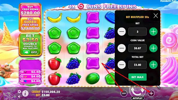 changing bet size in sweet bonanza 1000