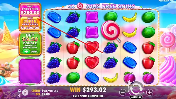 Buying a bonus game in Sweet Bonanza 1000