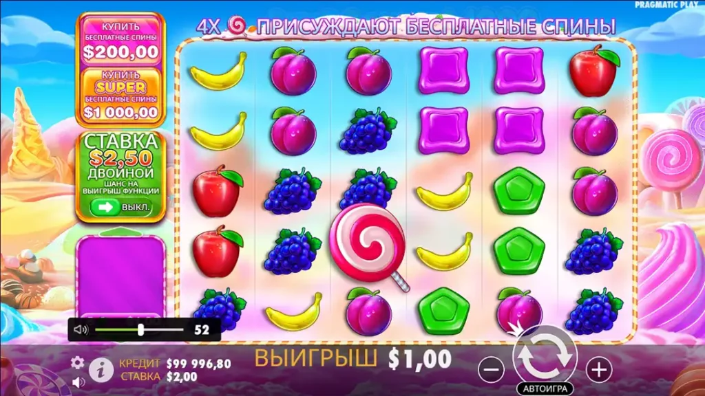 Интерфейс слот-игры Sweet Bonanza 1000